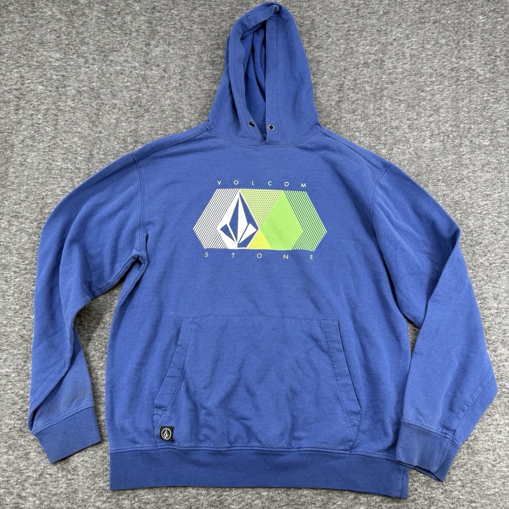 Volcom Stone Mens Pullover Hoodie Blue Graphic Logo Skate Fit Sweatshirt Size M